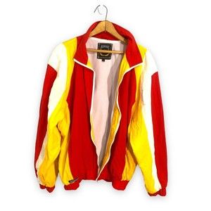 Vintage Rennoc Mens Size L Classic Windbreaker Track Jacket Retro Colorblock Red